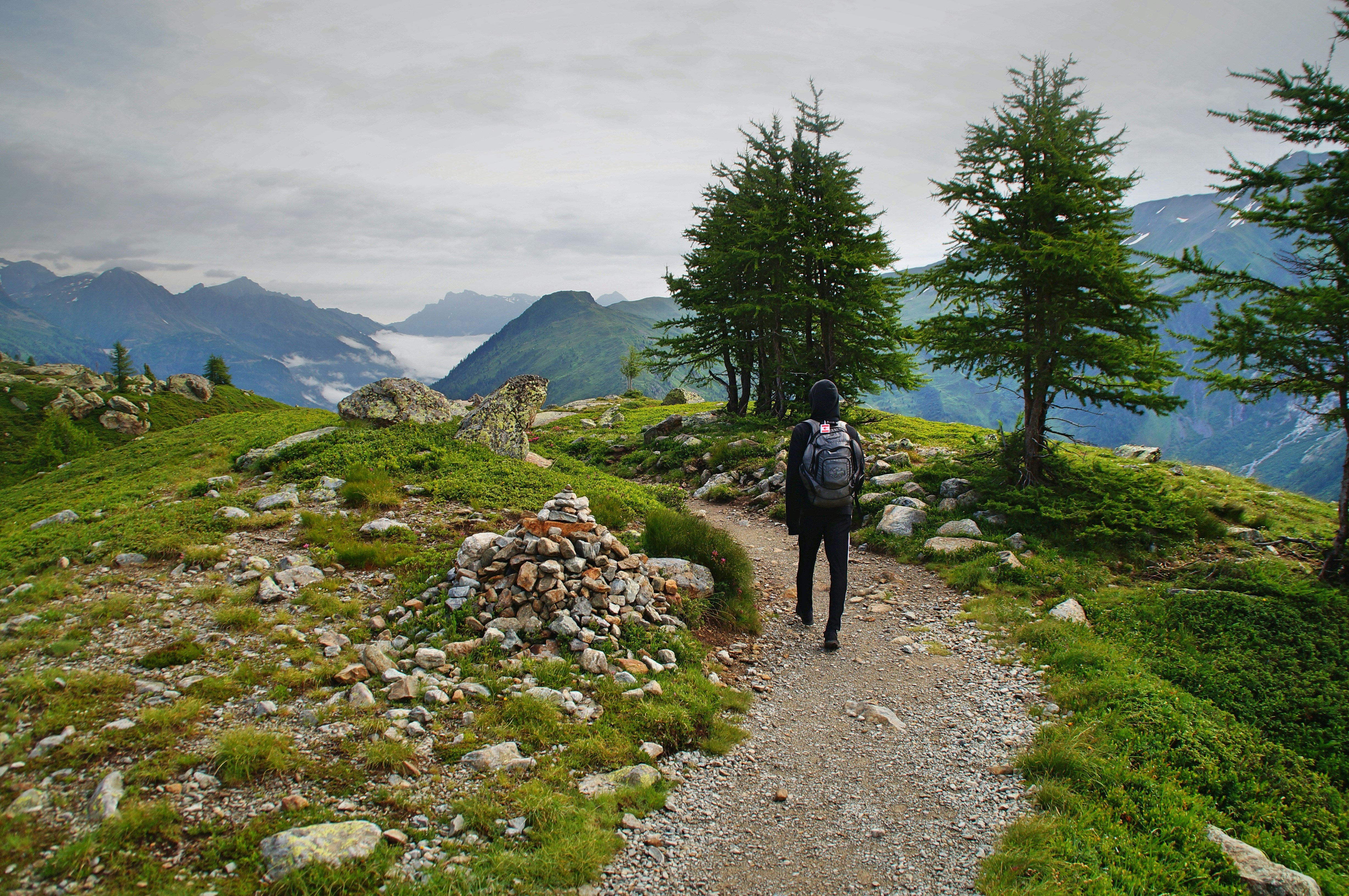 Man hiking and looking out at the view