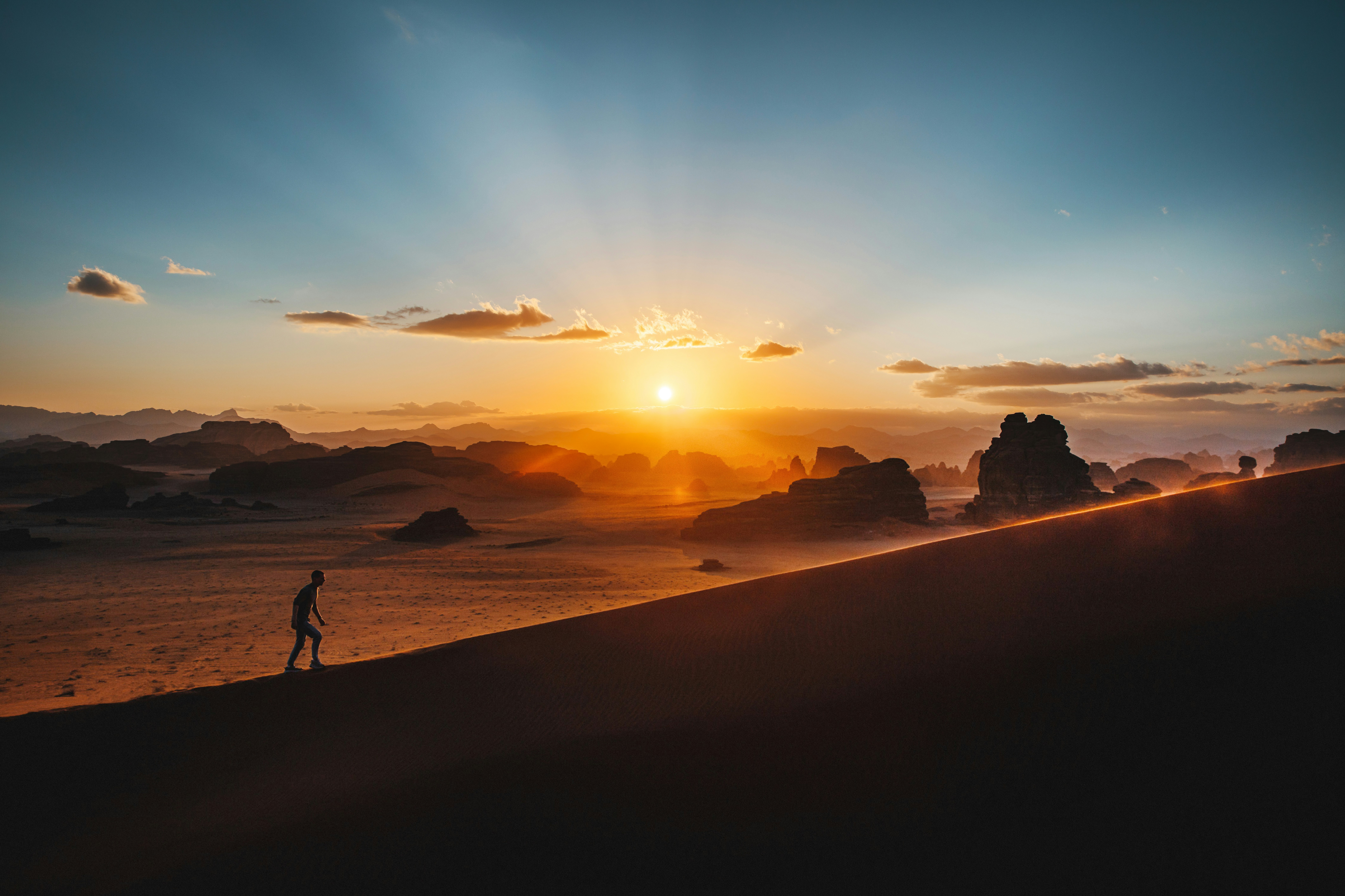 Man running up a mountain